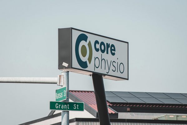View of Kansas st. and Grant St. Core Physio pylon sign
