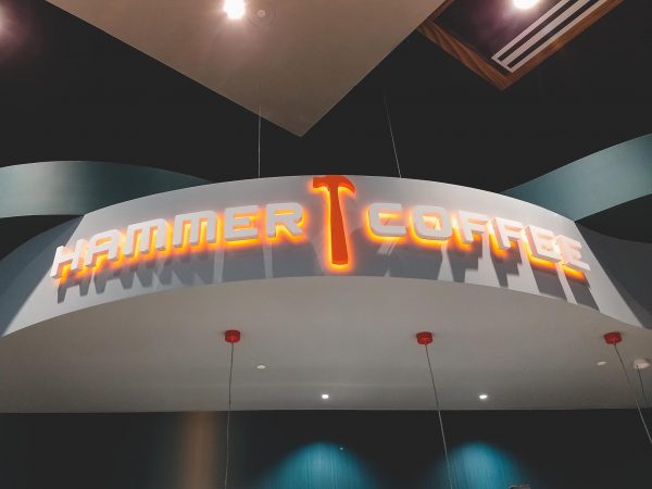 Northern Quest Casino Hammer Coffee back-lit channel letter sign
