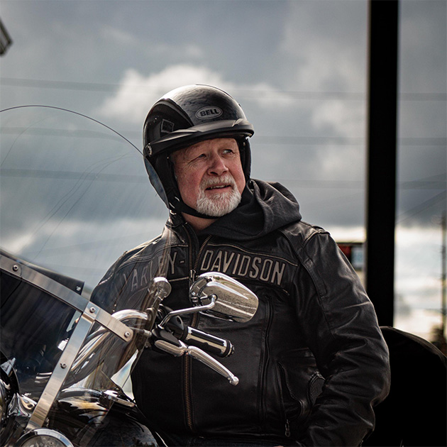 Ken Dennis in his motorcycle gear