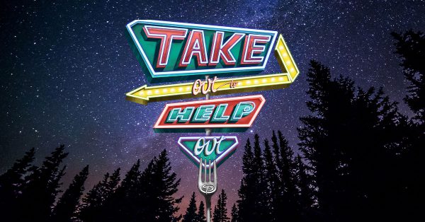Featured Image - Blinking Neon Sign That Reads "Take Out - Help Out"