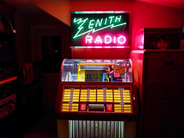Zenith Radio neon sign with jukebox